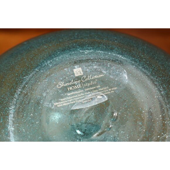 Teal Turquoise Art Glass Pitcher Controlled Bubble Texture Shoreline Collection - Picture 5 of 8